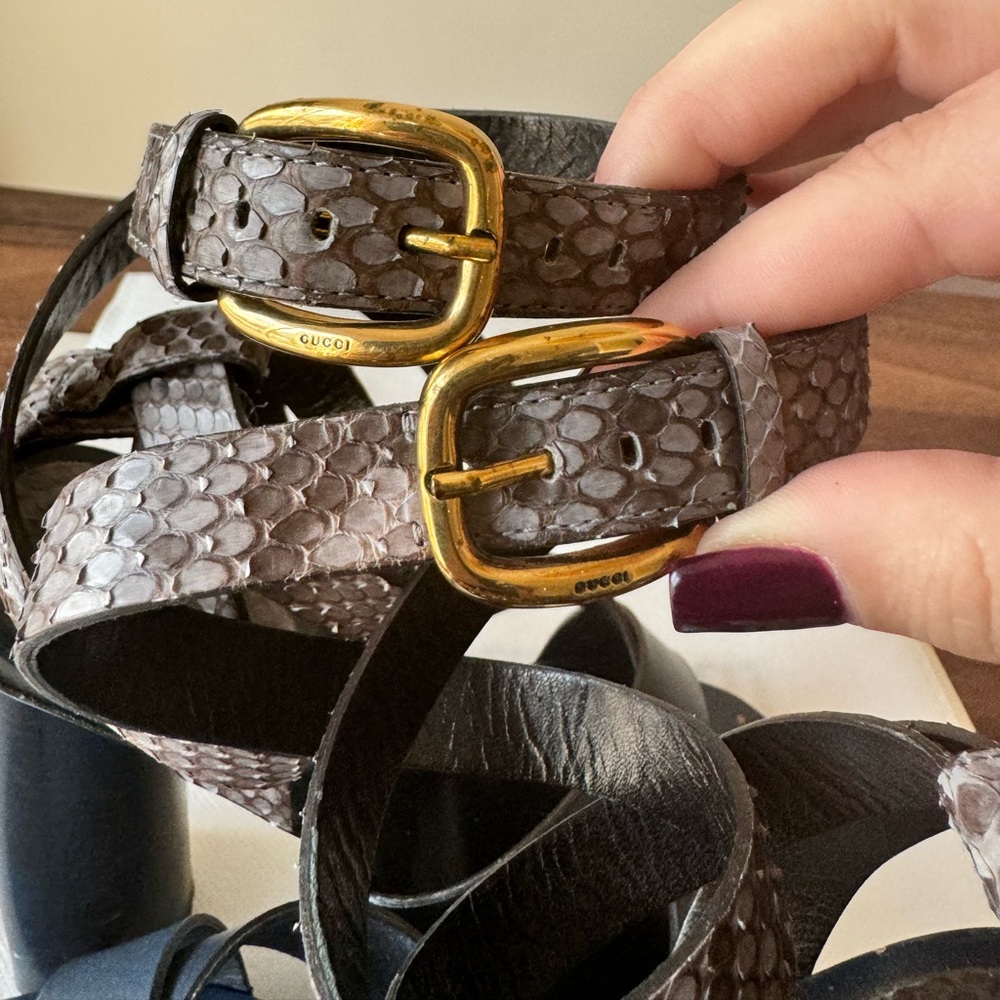 Gucci Leather Python Calfskin Navy Crossover Stra… - image 6